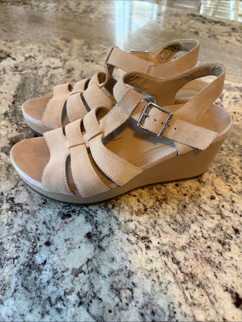 Women's Beige Suede Wedge Sandals - Neutral Strappy Comfort